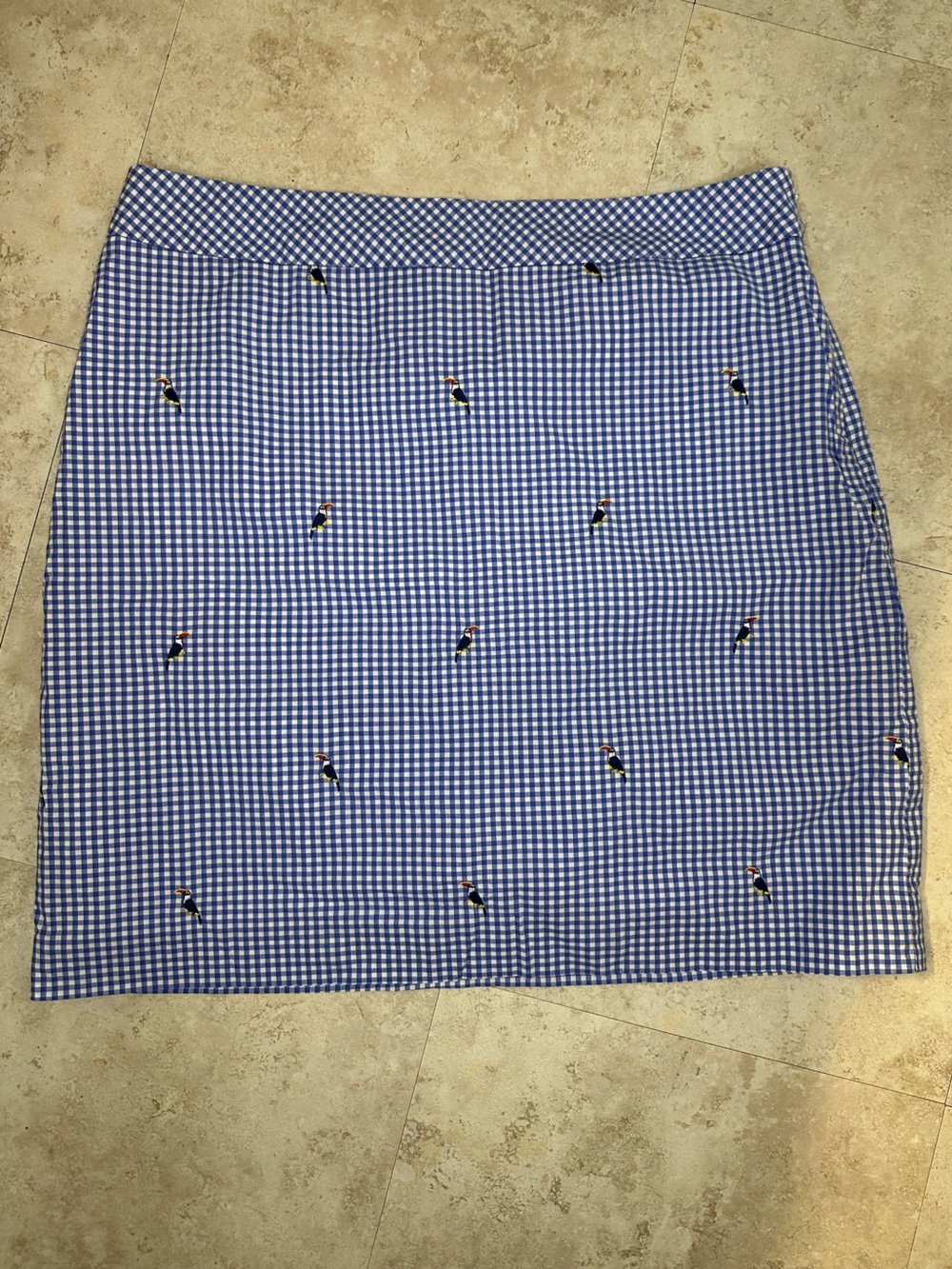 Women’s Blue Gingham Skirt | Embroidered Toucan Detail | Talbots